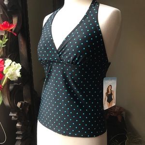 1 left! NWT Speedo blue polka dot halter tankini top